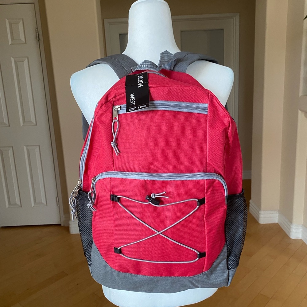 NWT Moda West Red and Gray Backpack